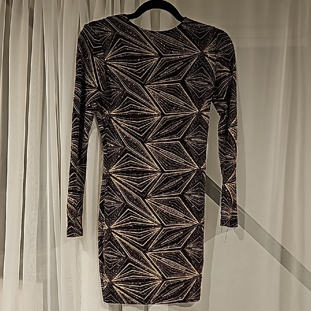 Geometric Black and Gold Long Sleeve Dress